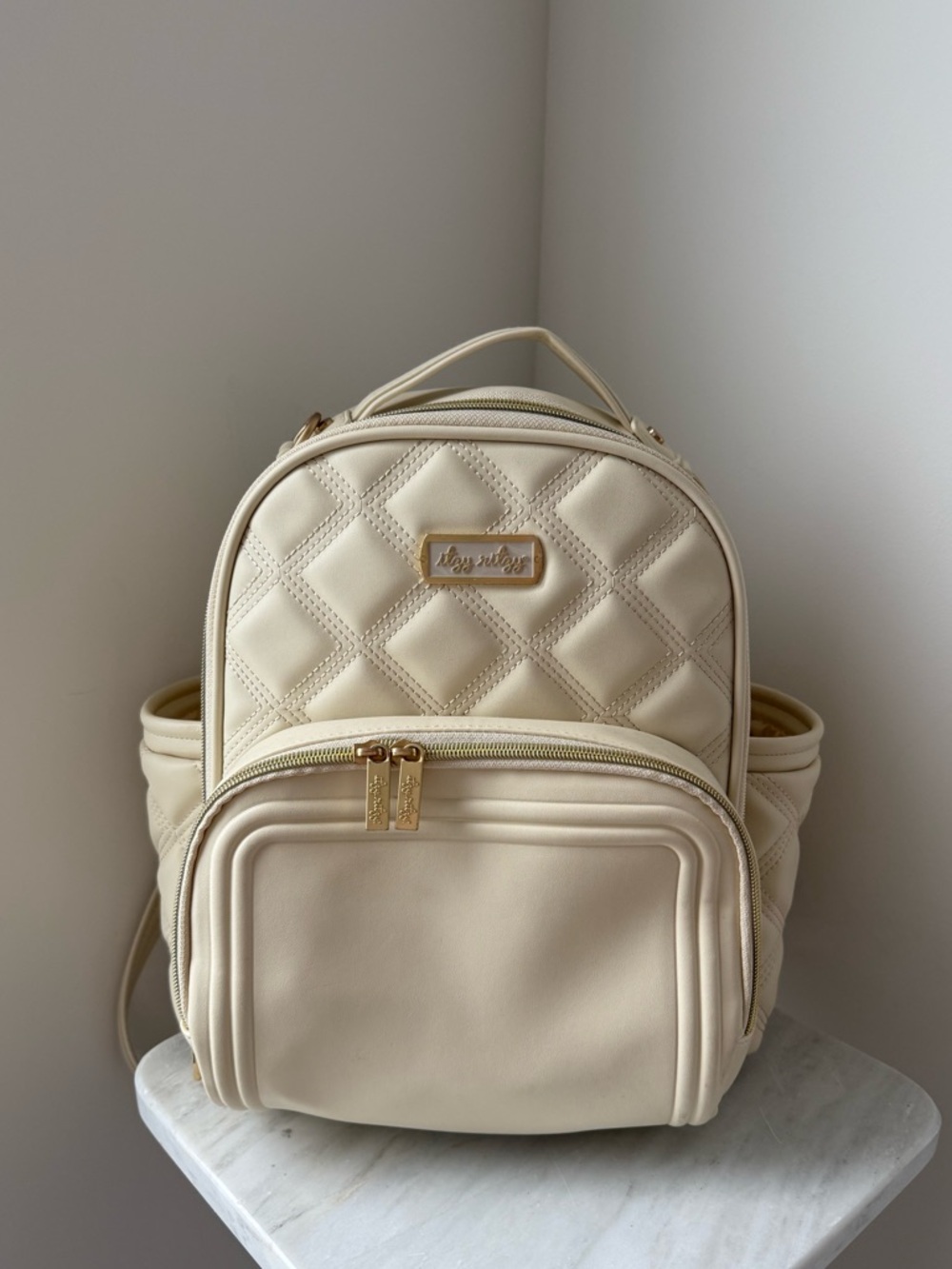 Itzy Ritzy Mini Plus Diaper Bag - Milk and Honey cream quilted faux leather - Picture 3 of 10
